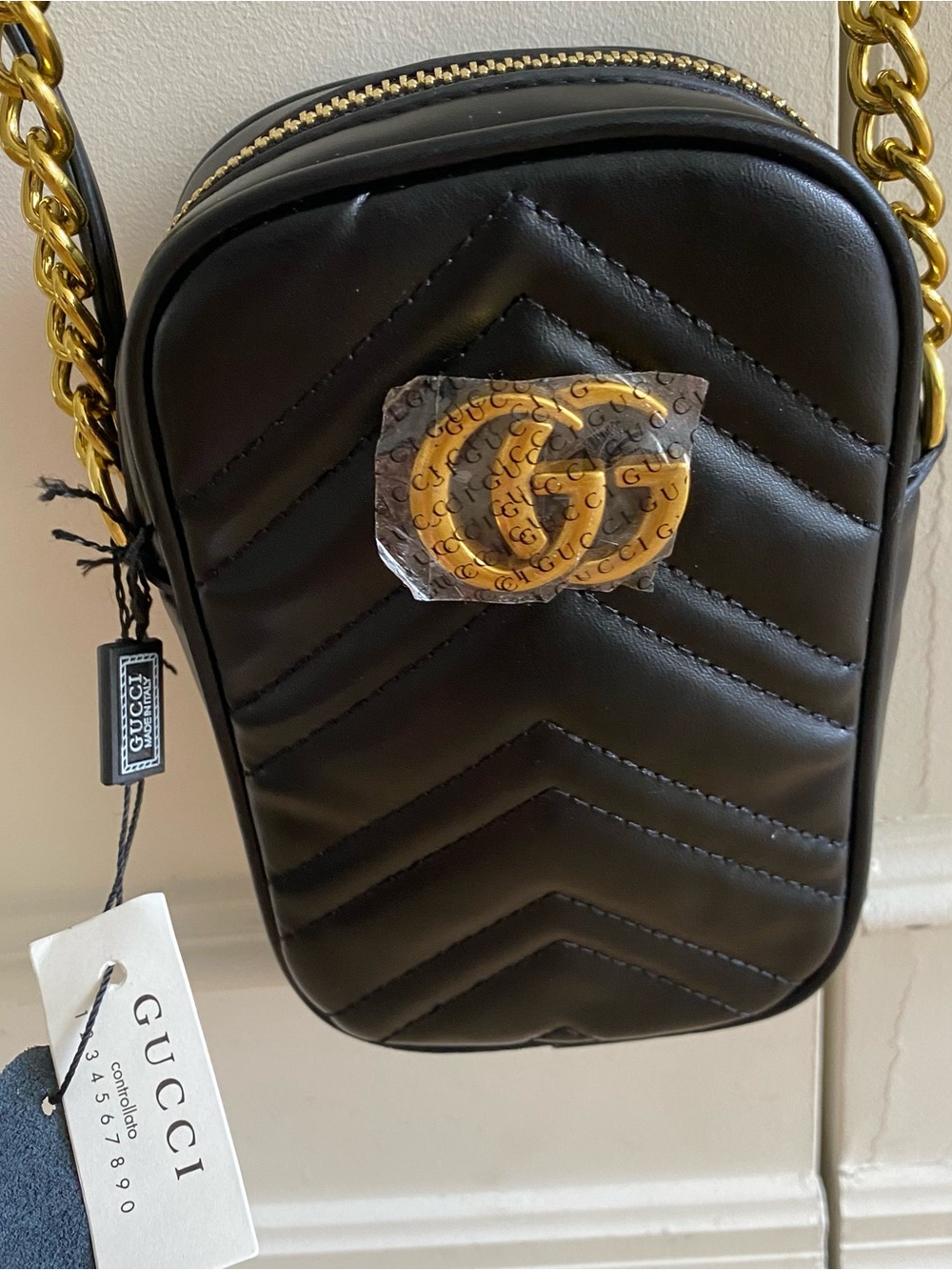 Gucci Black Quilted Leather Mini Crossbody with Gold Double G